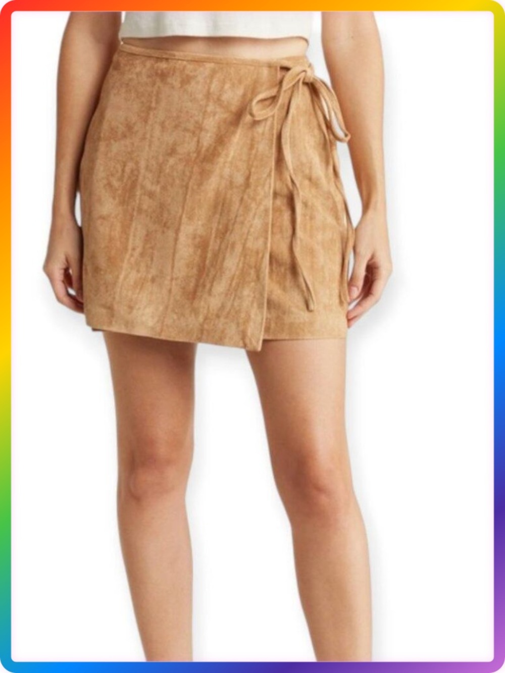 BLANK NYC Faux Suede Wrap Mini Skirt SIZE 26 Sugar Spice Tan Brown Leather Look